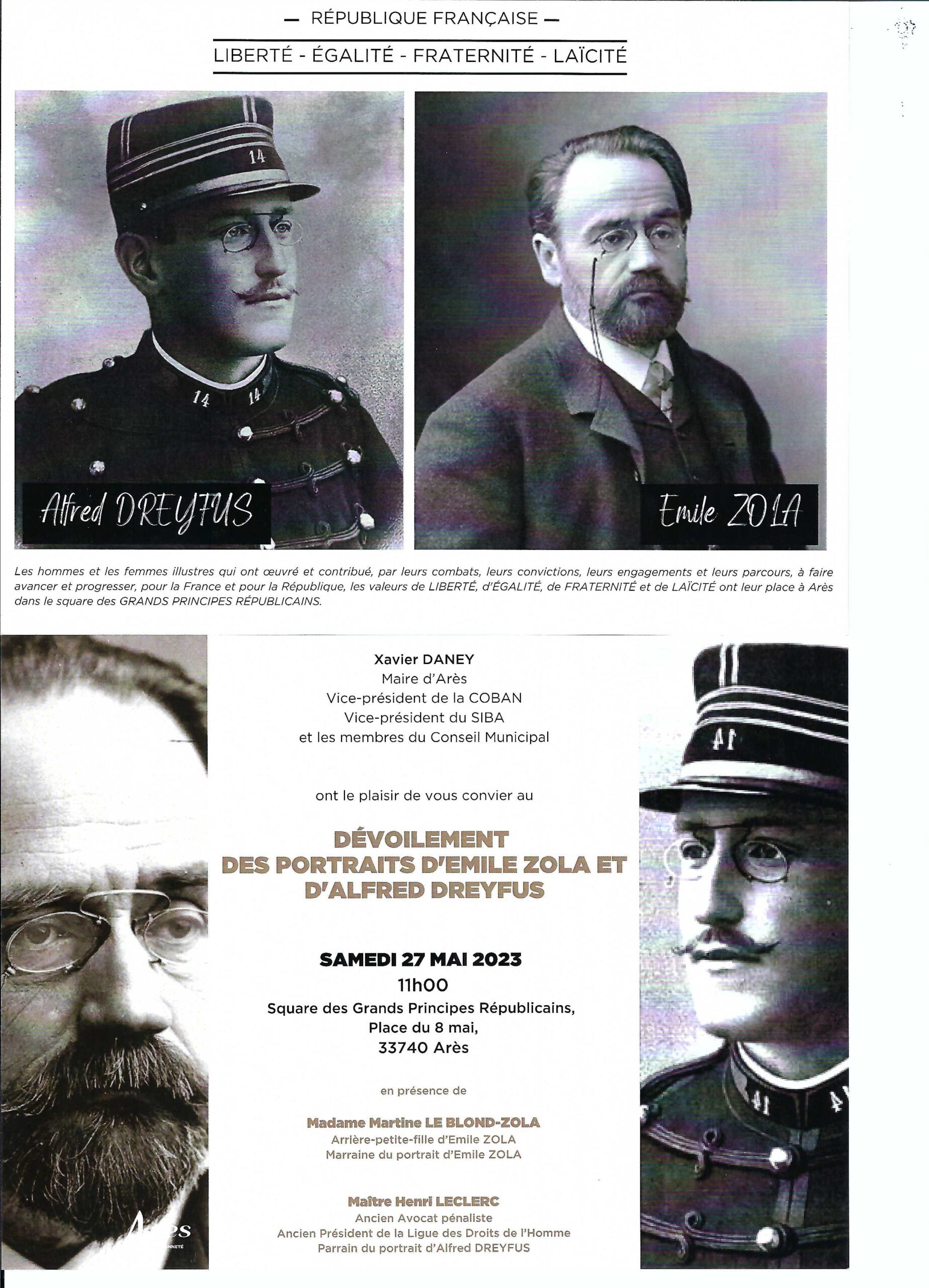 Dévoilement des portrait d'Emile Zola et Alfred Dreyfus